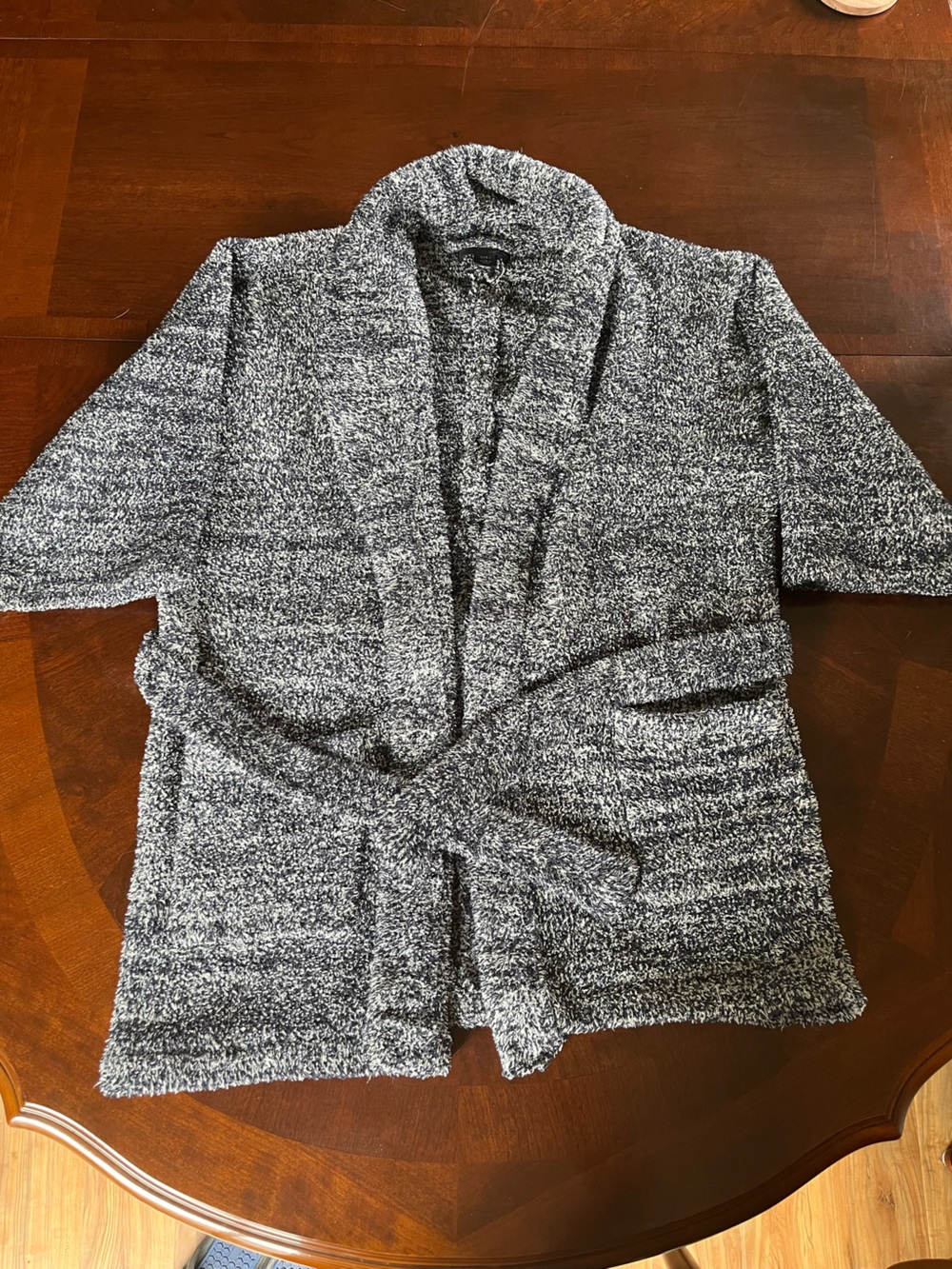 Barefoot Dreams CozyChic Navy Blue & White Belted Cardigan Sweater Size 1/Small
